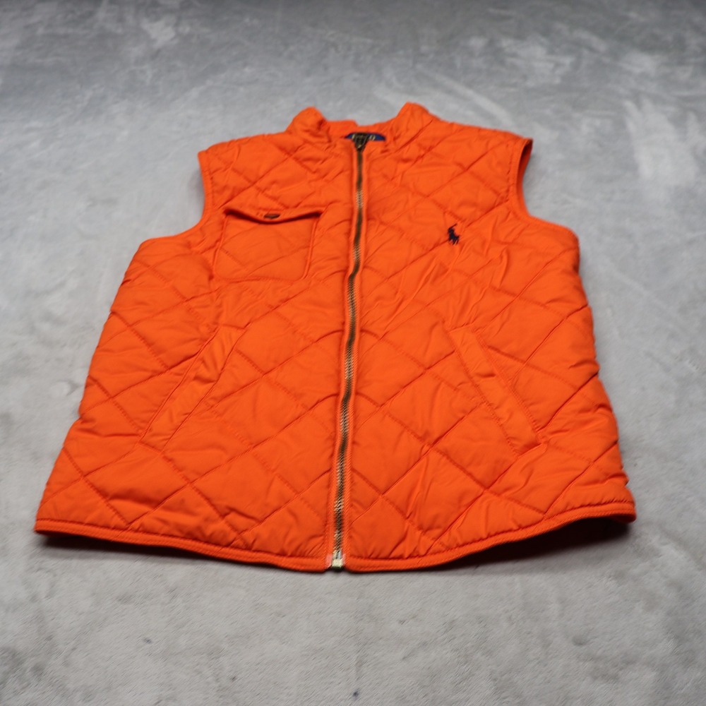 Polo Ralph Lauren Vest Boys 7 Orange Full Zip Light Pack Winter Quilted Puffer